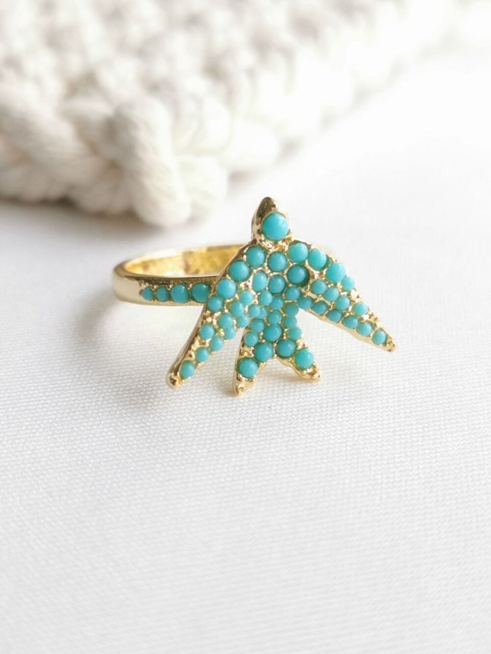 Kendra Scott Melody Bird Gold Teal Crystal Cocktail Ring Size 7